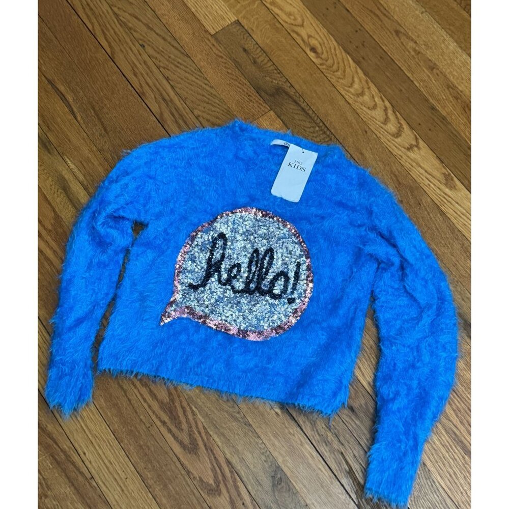M&S Marks & Spencer Kids Hello Sequin Blue Fuzzy … - image 2